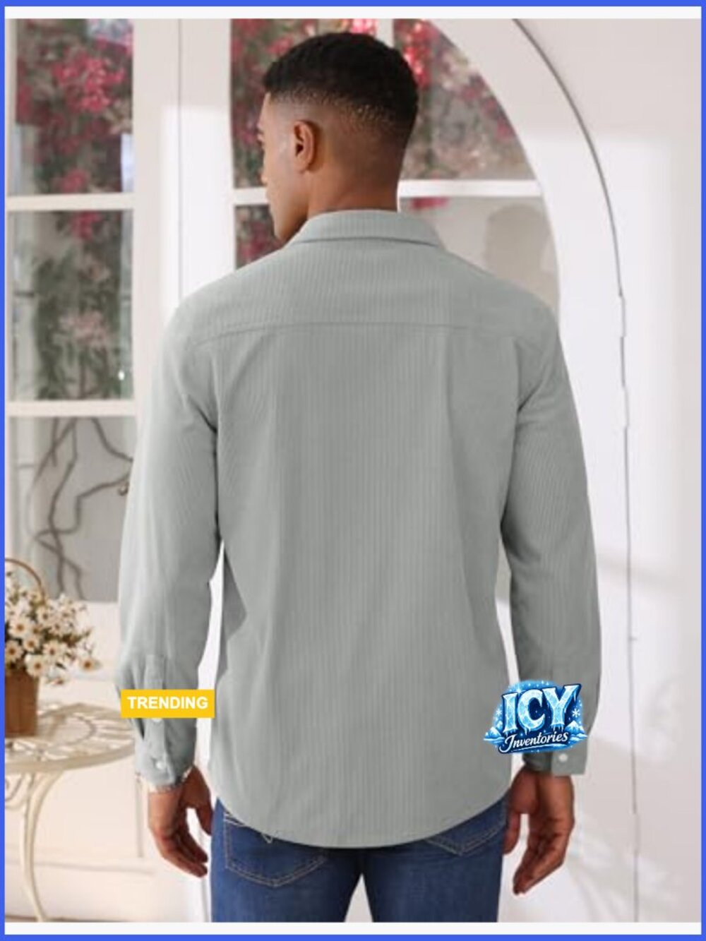 Men's Corduroy Shirt Jacket Button Down Long Sleeve Shacket with Flap Pockets - Picture 4 of 7